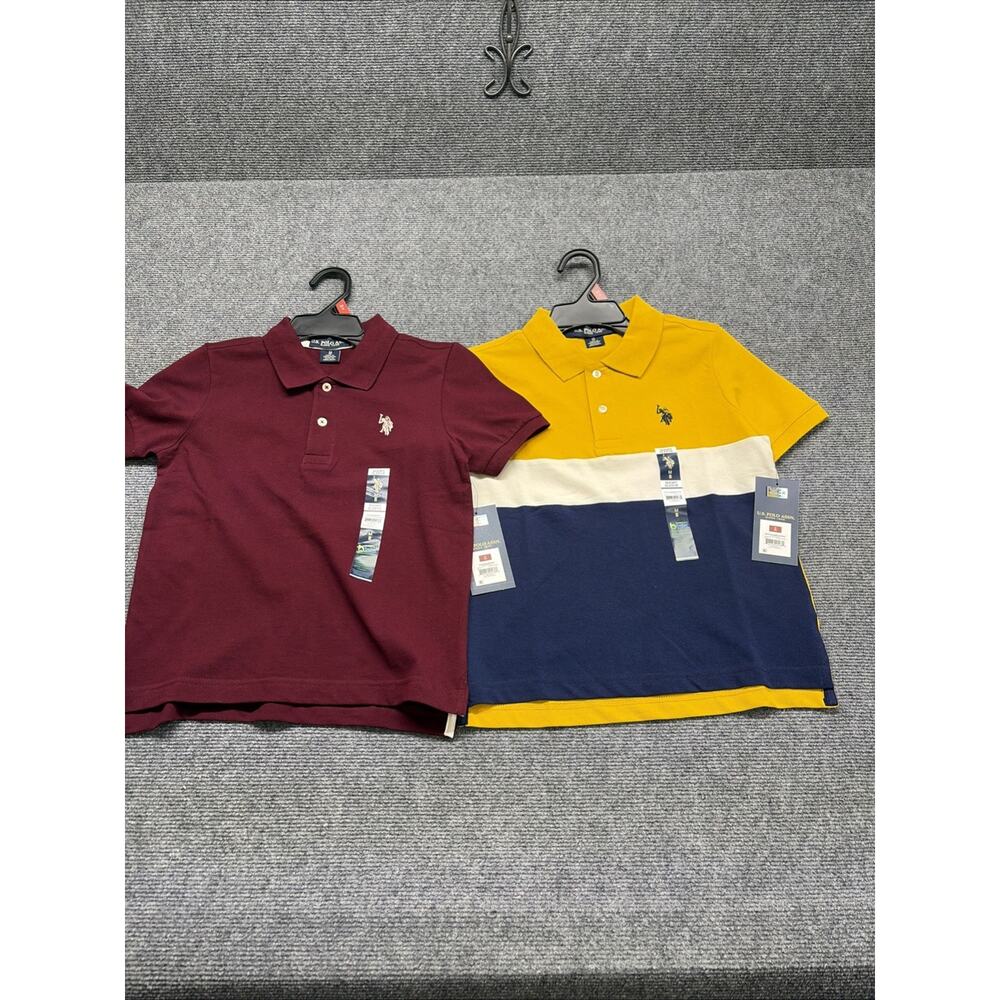 Lot Of 2 U.S. Polo Assn. Boys Jersey Polo Shirt Sz 8 Red/Yellow Short Sleeve NWT